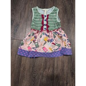 Matilda Jane Girls School Supply Print Sleeveless Dress Green Pink Purple Mixed